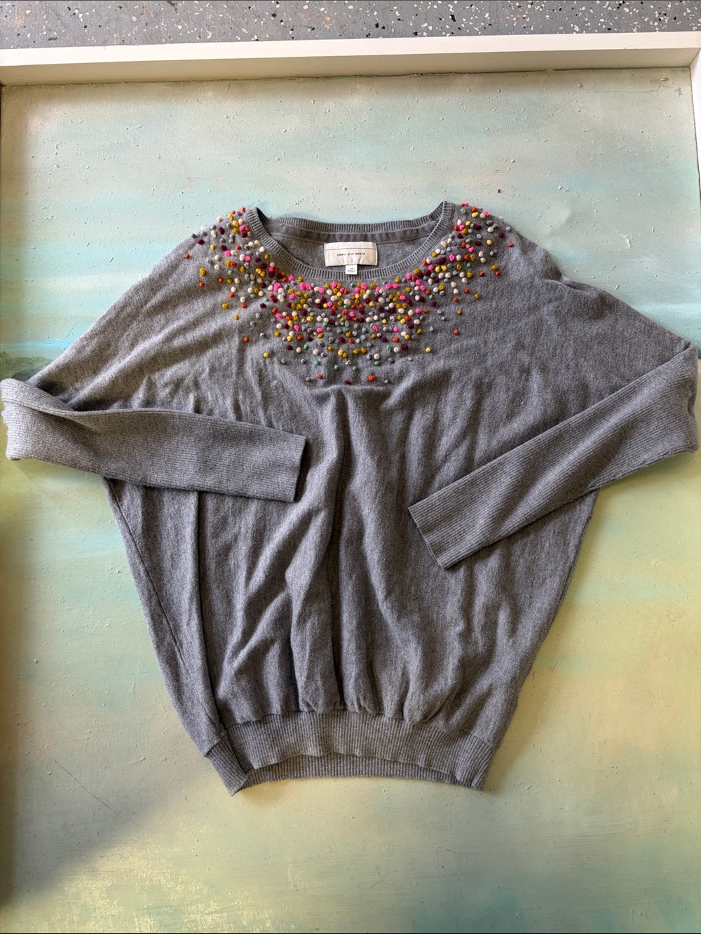 Angel Of The North Gray Sweater with Multicolor Bead Embellishment